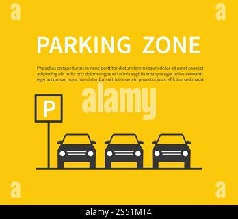 Panneau de zone de stationnement avec icônes de silhouette noire de voiture. Concept de vecteur de stationnement de ville. Bannière de stationnement, placez la zone pour l'illustration de la voiture. Panneau de zone de stationnement avec icônes de silhouette noire de voiture. Concept de vecteur de stationnement de ville Illustration de Vecteur