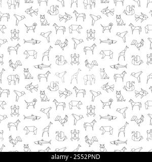 Fond de modèle sans couture d'animaux de ligne, d'oiseaux et de poissons. Illustration vectorielle. Ligne animaux, oiseaux et poissons modèle sans couture Illustration de Vecteur