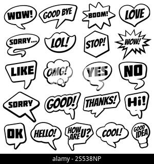 Bulle de discours vintage avec la collection vectorielle de mots de dialogue de chat sur Internet. Bulle de discours vintage, bande dessinée de nuage pour parler illustration. Vintage Banque D'Images