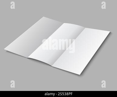 Feuillet plié en papier vierge. modèle vectoriel large feuille blanc 3d. Illustration d'un livret blanc vierge et d'une carte de brochure. Papier vierge plié Banque D'Images
