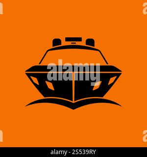Yacht à moteur avant l'icône Affichage. Noir sur fond orange. Vector illustration. Banque D'Images