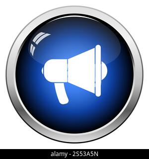 Promotion Megaphone Icon. Bouton brillant Design. Vector Illustration. Banque D'Images