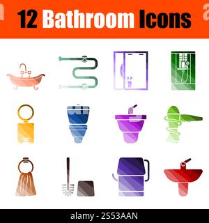 Salle de bains Icon Set. La conception de l'échelle de couleur à plat. Vector Illustration. Banque D'Images