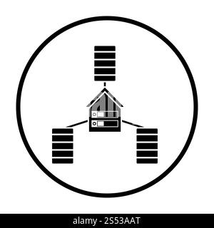 L'icône du centre de données. Cercle mince Stencil Design. Vector Illustration. Banque D'Images
