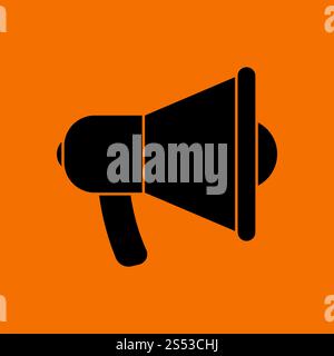 Promotion Megaphone Icon. Noir sur fond orange. Vector Illustration. Banque D'Images