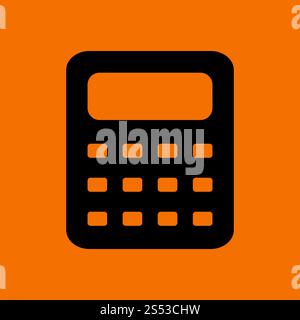 L'icône de la calculatrice. Noir sur fond orange. Vector Illustration. Banque D'Images