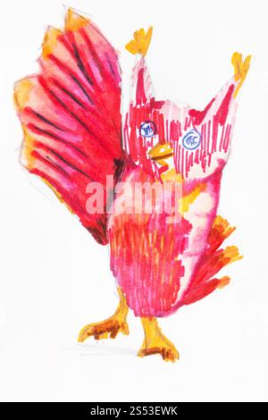 Heureuse fantaisie chouette rose à la main en feutre sur papier blanc Banque D'Images