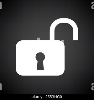 L'icône de déverrouillage. Blanc sur fond noir. Vector Illustration. Banque D'Images