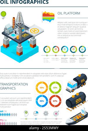 Infographies du thème de production de l'industrie pétrolière. Tableau de l'industrie pétrolière, graphique d'information de production de carburant, illustration vectorielle. Infographies du thème de production de l'industrie pétrolière Illustration de Vecteur