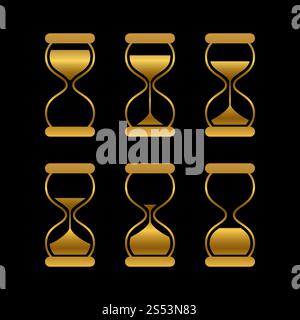 Sables dorés du temps, symboles isolés de vecteur de sablier. Vieille horloge de sable illustration d'icônes vectorielles animées. Sables dorés du temps, symboles isolés de vecteur de sablier Illustration de Vecteur