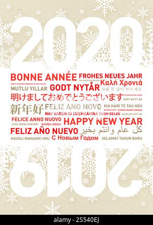 Carte de bonne année dans différentes langues du monde. Carte de bonne année du monde entier Banque D'Images