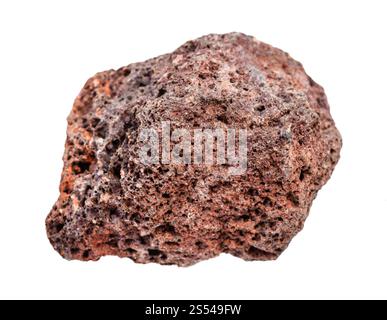 Gros plan de l'échantillon de minéral naturel de la collection géologique - caillou de roche ponce brun rouge isolé sur fond blanc. galet de brun rouge Banque D'Images