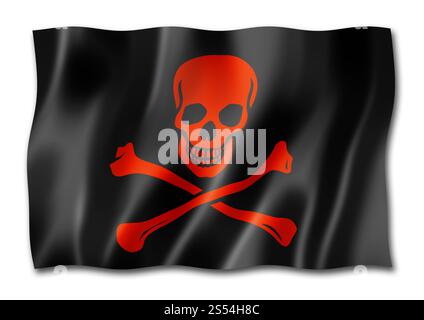 Drapeau pirate, Jolly Roger, rendu tridimensionnel, isolé sur blanc. Drapeau pirate, Jolly Roger isolé sur blanc Banque D'Images
