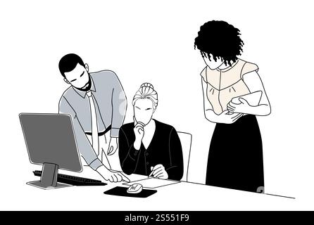 Équipe commerciale travaillant au dessin vectoriel de bureau Illustration de Vecteur