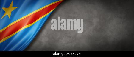 Drapeau de la République démocratique du Congo sur un mur de béton. Bannière panoramique horizontale. Illustration 3D. Drapeau de la République démocratique du Congo sur Banque D'Images