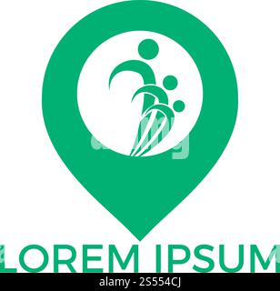 Conception de logo de pointeur de personnes et de carte. Symbole ou icône de personne et de localisateur gps. Modèle unique de conception de logotype humain et pin. Illustration de Vecteur