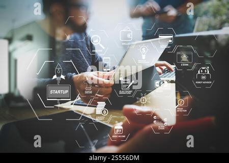 Organigramme de technologie financière et crypto-monnaie de minage de revenu de base avec diagramme virtuel UNICORN crypto-monnaie de démarrage de blockchain. Démarrage Banque D'Images