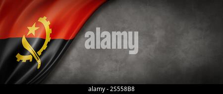Drapeau de l'Angola sur le mur de béton. Bannière panoramique horizontale. Illustration 3D. Drapeau angolais sur la bannière de mur de béton Banque D'Images
