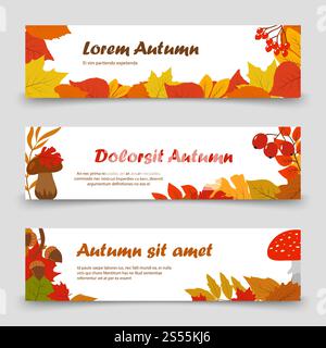 Bannières d'octobre. Feuilles d'or d'automne sur les affiches de bannières horizontales de l'ensemble. Illustration vectorielle. Bannières d'octobre. Jeu de bannières horizontales feuilles d'automne Illustration de Vecteur