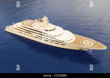 Vue aérienne du superyacht de 156 mètres DILBAR, livré en 2016 par le chantier naval Luerssen Yachts à l'oligarque russe Alisher Usmanov Alisher Usmanov, Gen Banque D'Images