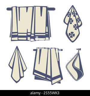 Salles de bains textile, vecteur d'icônes de serviettes ensemble isolé sur fond blanc. Textiles de salles de bains, icônes de serviettes vecteur de l'ensemble Illustration de Vecteur