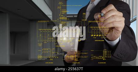 Engineer trace une ligne unique schéma électronique Banque D'Images