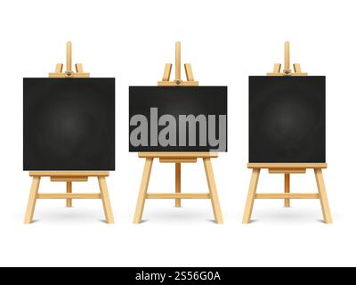 Chevalets de craie en bois ou tableaux d'art de peinture isolés sur fond blanc. Tableau de cadre vectoriel pour la peinture, tableau noir et tableau noir illustration. Chevalets de craie en bois ou tableaux d'art de peinture isolés sur fond blanc Illustration de Vecteur