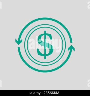 Icône pièce de remboursement. Vert sur fond gris. Illustration vectorielle. Banque D'Images