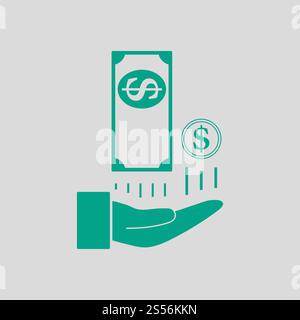 Icône Retour à la main. Vert sur fond gris. Illustration vectorielle. Banque D'Images