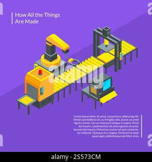 Illustration du concept d'éléments de convoyeur isométriques vectoriels. Équipement industriel pour la production, technologie robotique. Les convoyeurs fonctionnent. Illustration du concept d'éléments de convoyeur isométriques vectoriels Illustration de Vecteur