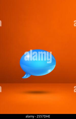 Bulle de parole bleue 3D isolée sur fond vertical orange. Bulle de parole bleue sur fond vertical orange Banque D'Images