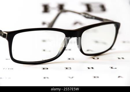 Lunettes sur le tableau des yeux. Arrière-plan du dispositif optique. Lunettes sur le tableau des yeux Banque D'Images