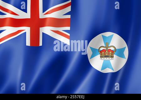 Drapeau de l'État du Queensland, collection de bannières agitant l'Australie. Illustration 3D. Drapeau de l'État du Queensland, Australie Banque D'Images