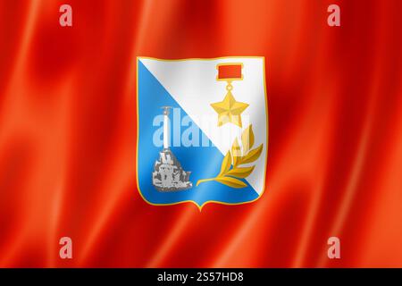 Drapeau de la ville de Sébastopol, Russie agitant la collection de bannières. Illustration 3D. Drapeau de la ville de Sébastopol, Russie Banque D'Images