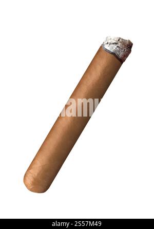 Cigare de la havane fumant isolé sur fond blanc. Fumer le cigare de la havane Banque D'Images