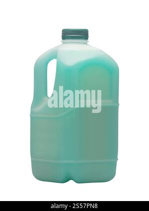 Liquide bleu pour voiture en canister isolé sur blanc. Liquide bleu pour voiture dans le bidon Banque D'Images