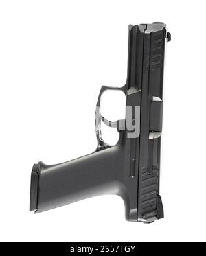 pistolet semi-automatique de 9mm isolé sur fond blanc Banque D'Images