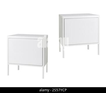 Stands en bois blanc isolés sur blanc Banque D'Images