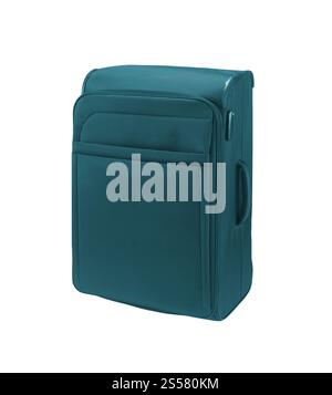 Grande valise bleue isolée sur fond blanc Banque D'Images