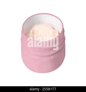 Récipient en plastique ouvert avec de la crème sur un fond blanc. Récipient en plastique ouvert avec de la crème Banque D'Images