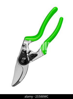 sécateur de jardin vert, isolé sur un fond blanc Banque D'Images