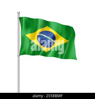 Drapeau du Brésil, rendu tridimensionnel, isolé sur blanc. Drapeau brésilien isolé sur blanc Banque D'Images