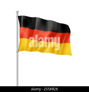 Drapeau de l'Allemagne, rendu tridimensionnel, isolé sur blanc. Drapeau allemand isolé sur blanc Banque D'Images