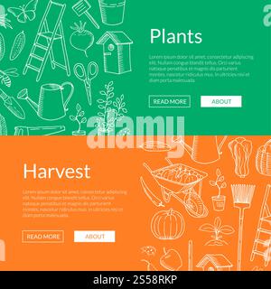 Vector jardinage doodle icônes bannières Web horizontales ou illustration d'affiche. Vector jardinage doodle icônes horizontales de bannières Web illustration Illustration de Vecteur