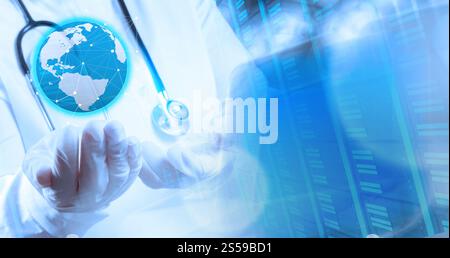 Médecin chercheur part détient virtual structure moléculaire dans le laboratoire comme concept Banque D'Images