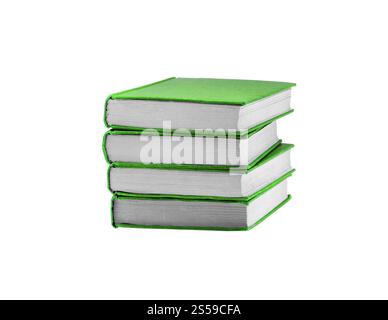 Livres en couverture verte isolés sur blanc. Livres en couverture verte Banque D'Images