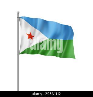 Drapeau de Djibouti, rendu tridimensionnel, isolé sur blanc. Drapeau de Djibouti isolé sur blanc Banque D'Images