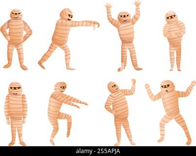 Icônes momie définies. Ensemble de dessins animés d'icônes vectorielles de momie pour la conception Web. Icônes de momie définies, style de dessin animé Illustration de Vecteur