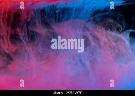 nuages de fumée rose et bleue sur fond noir, nuages de peinture dans l'eau, aquarium, fond abstrait, texture Banque D'Images