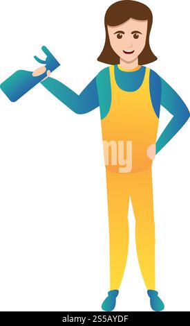 La femme utilise l'icône de spray nettoyant. Dessin animé de la femme utilise une icône de vecteur de pulvérisation plus propre pour la conception Web isolé sur fond blanc. La femme utilise une icône de pulvérisation plus propre, style de bande dessinée Illustration de Vecteur